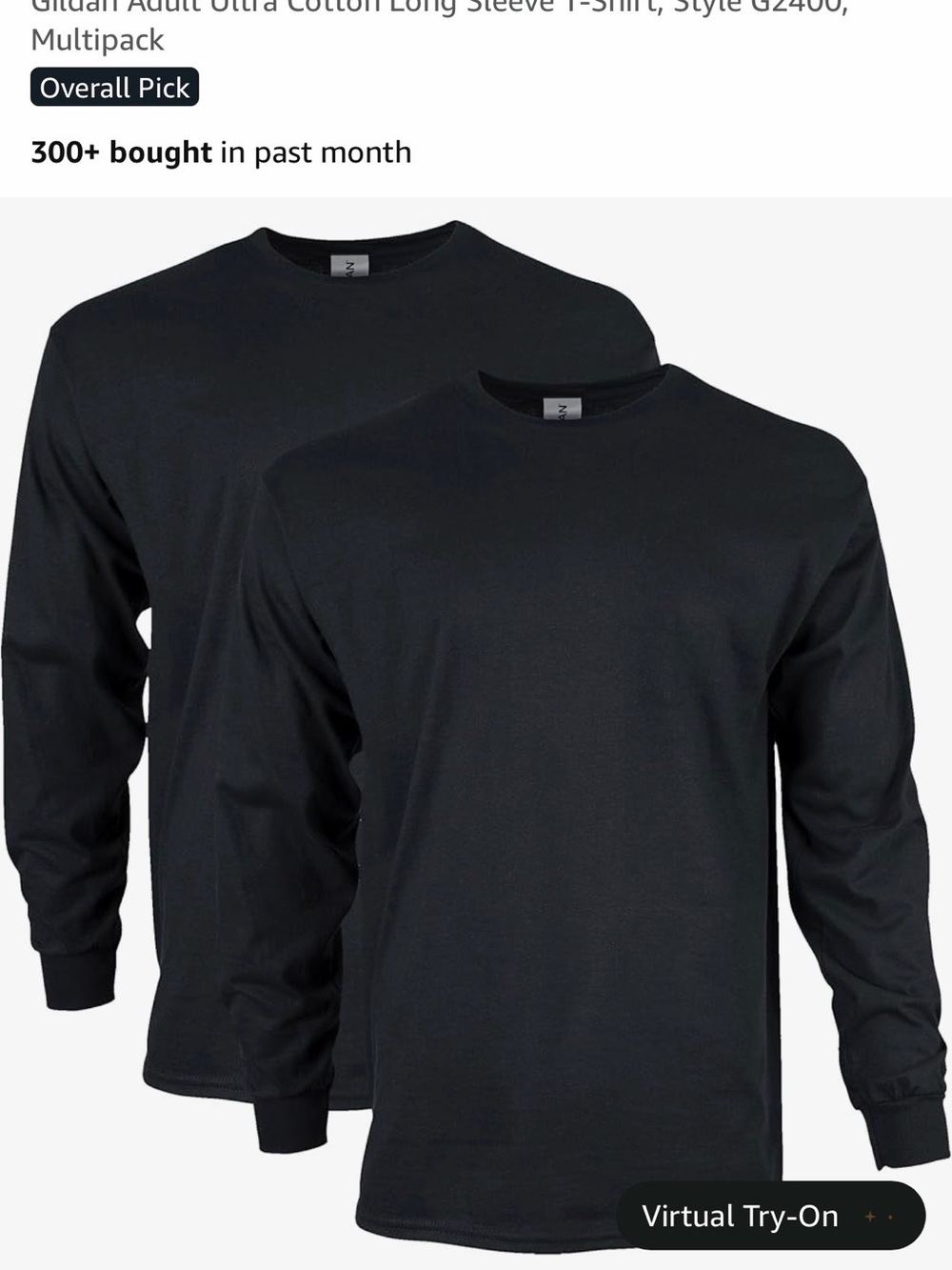 Gildan Men's Long Sleeve Crewneck Shirt - Black 2 Pack